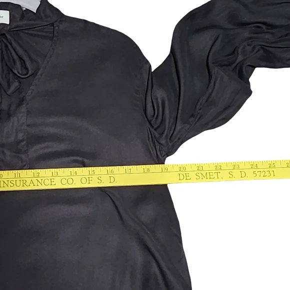 ANTHROPOLOGIE CLOTH STONE Tie Front Blouse Women Small Black Long Sleeve Career - Picture 9 of 14